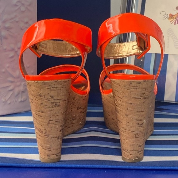 Neon orange cork BCBGENERATION platform wedge heel ankle strap sandals sz 10 - Picture 6 of 15